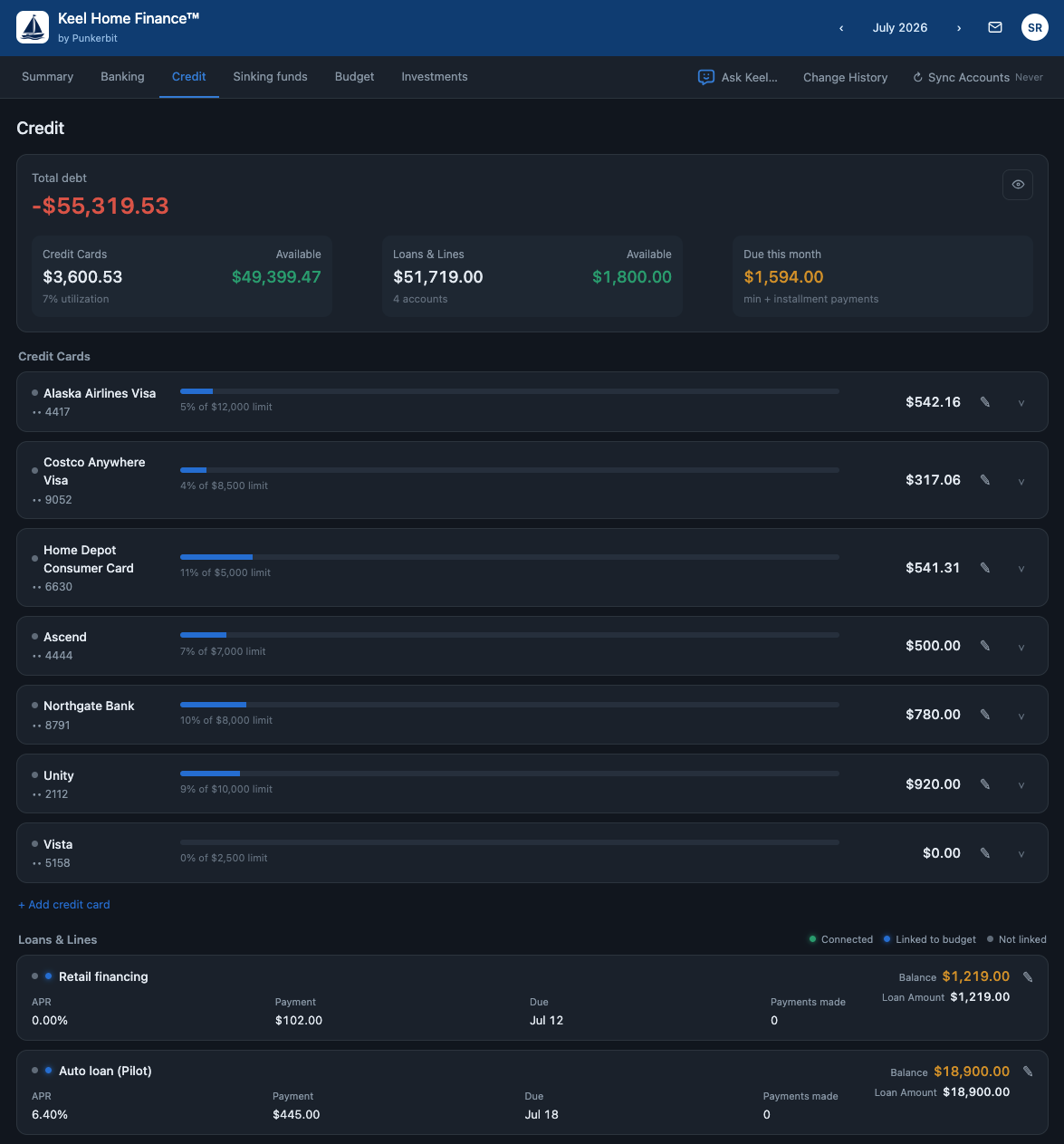 Credit and debt screen